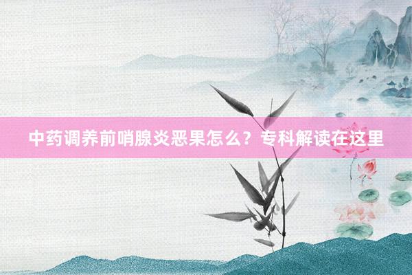 中药调养前哨腺炎恶果怎么？专科解读在这里